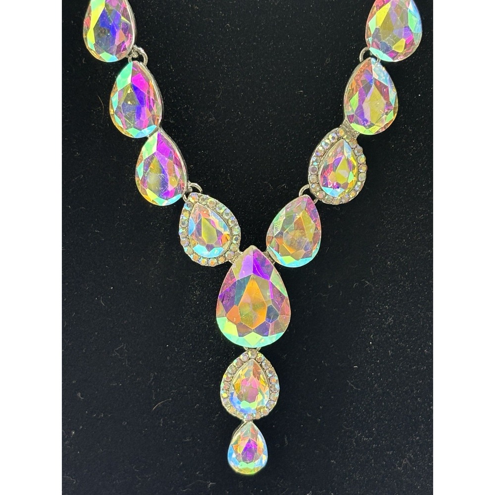 Rhinestone Silver Necklace Super Bling Plus Extender, Teardrop, Crystal, WOW!